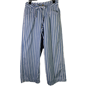 American Eagle Pants  Blue White Striped Paperbag Drawstring Wide Leg Size 8 🦅